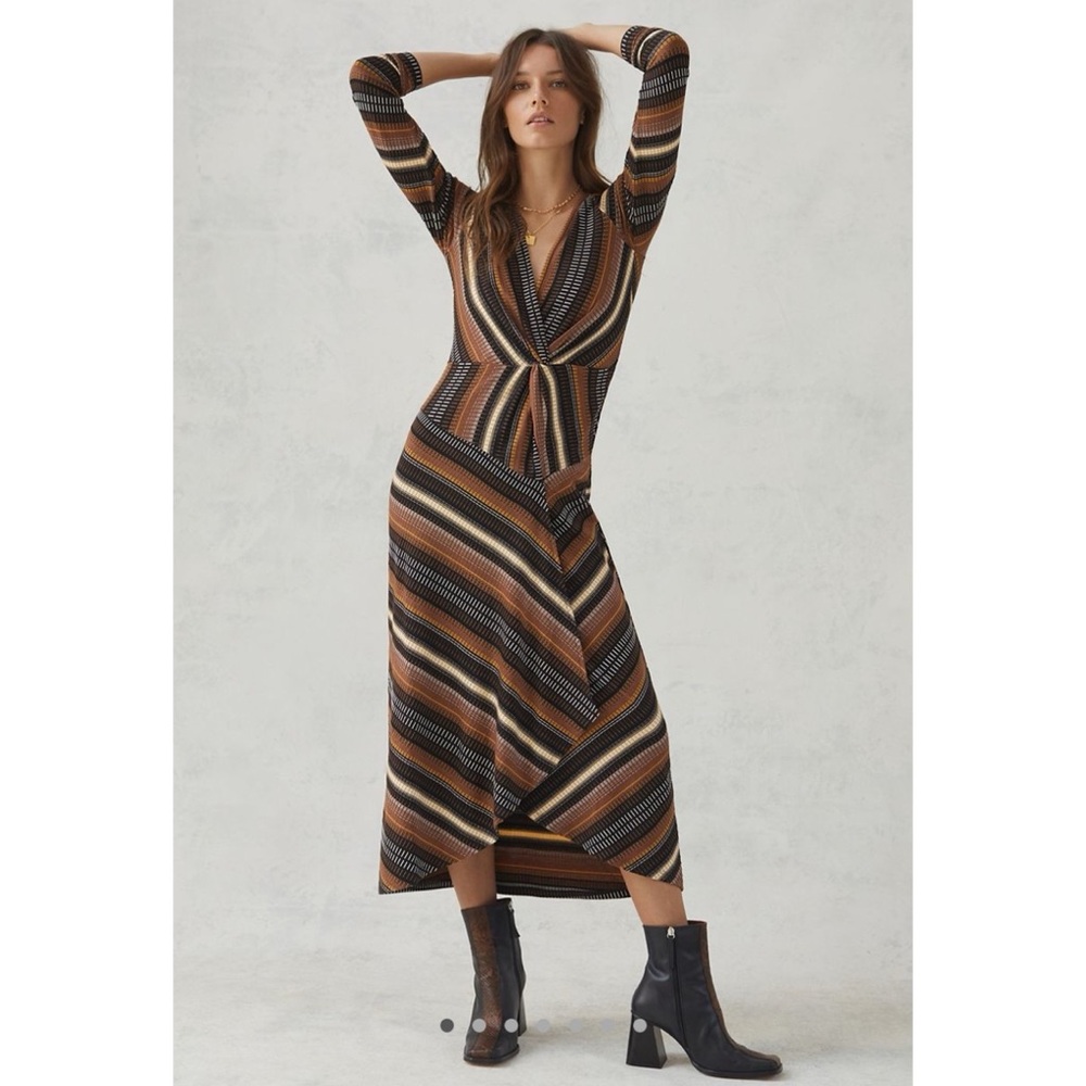 Anthropologie Maeve Striped Wrap Midi Dress